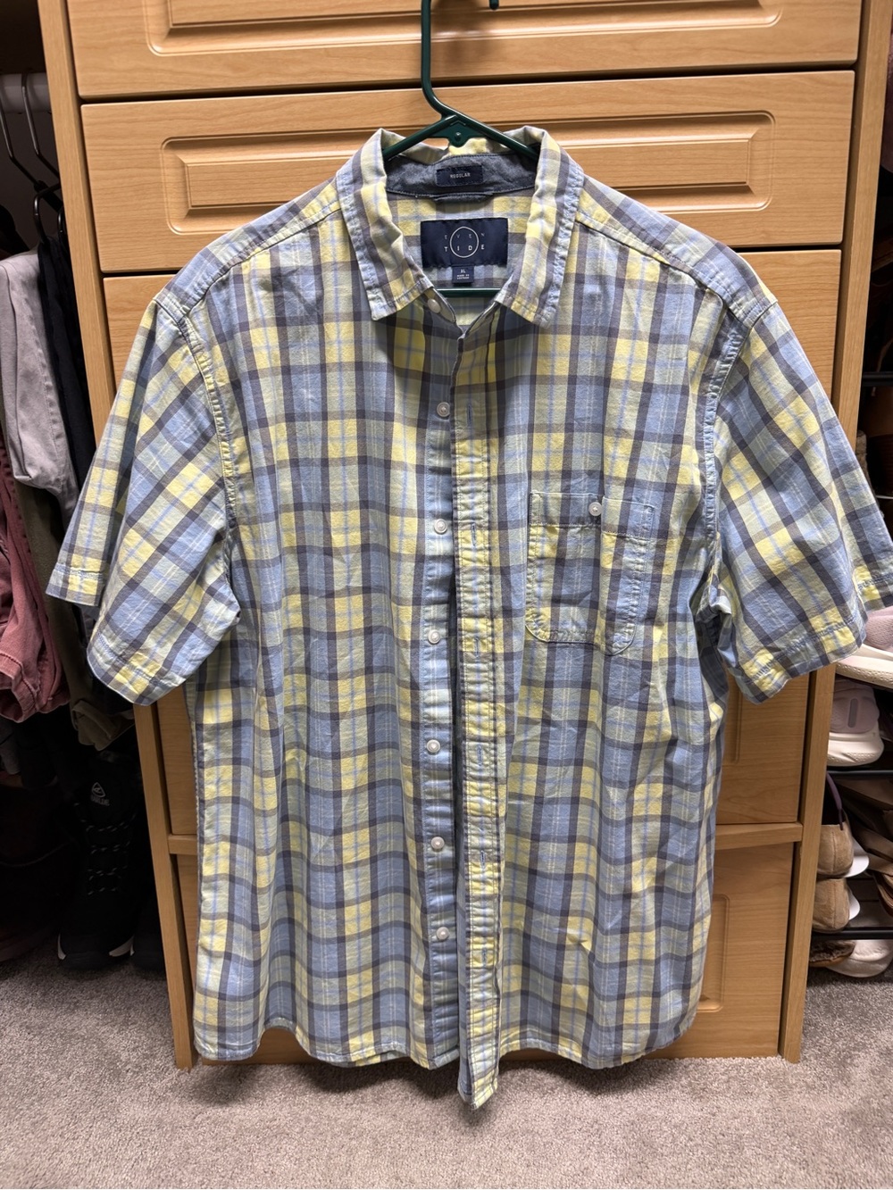 Short-Sleeve Plaid Button-Up Shirt - Yellow & Blue